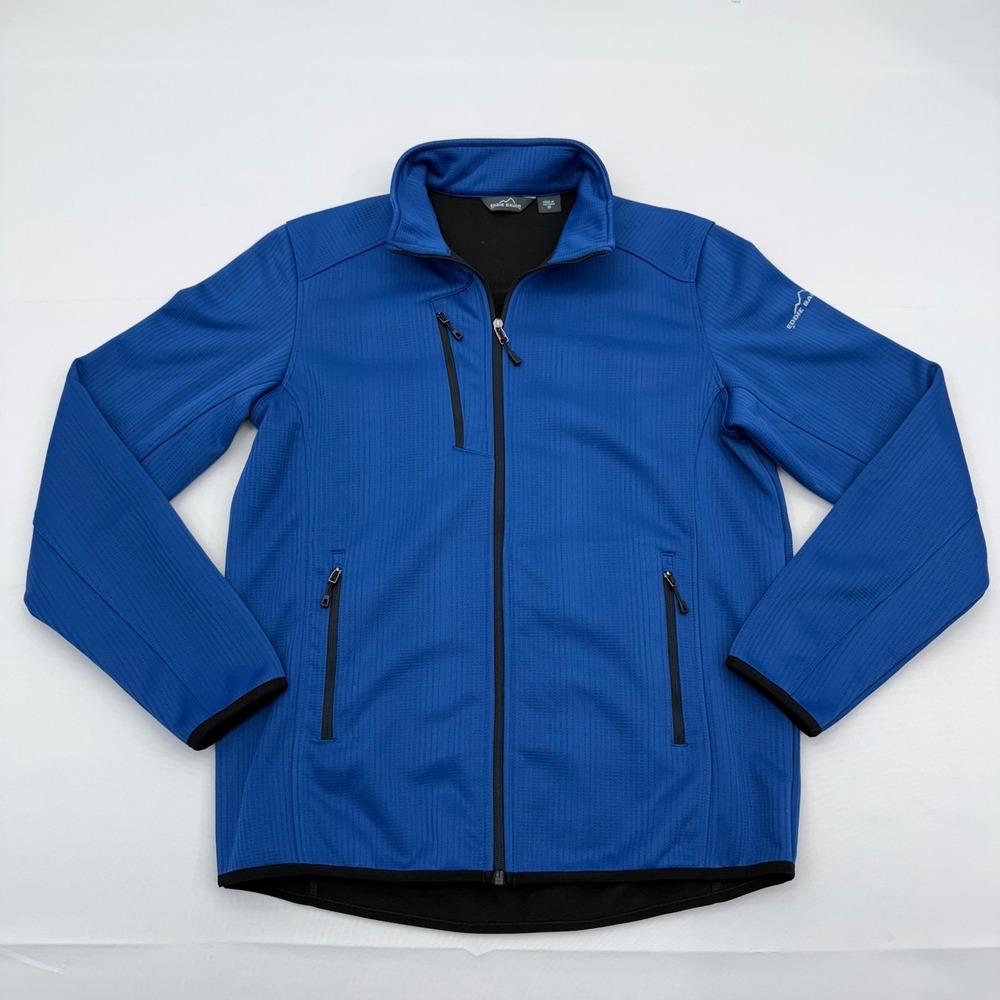 Eddie Bauer Dash Full Zip‎ Fleece Jacket Mens Medium Blue Pockets Long Sleeve